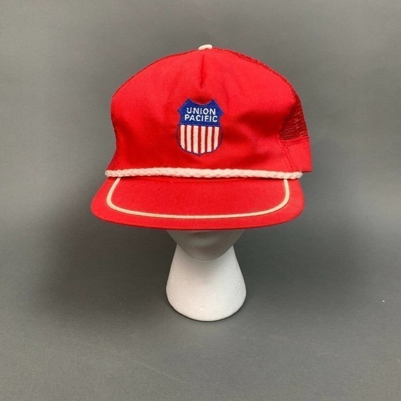 VINTAGE Union Pacific Red Blue White Snapback Mesh Trucker Hat Cap OSFA USA - Picture 1 of 7